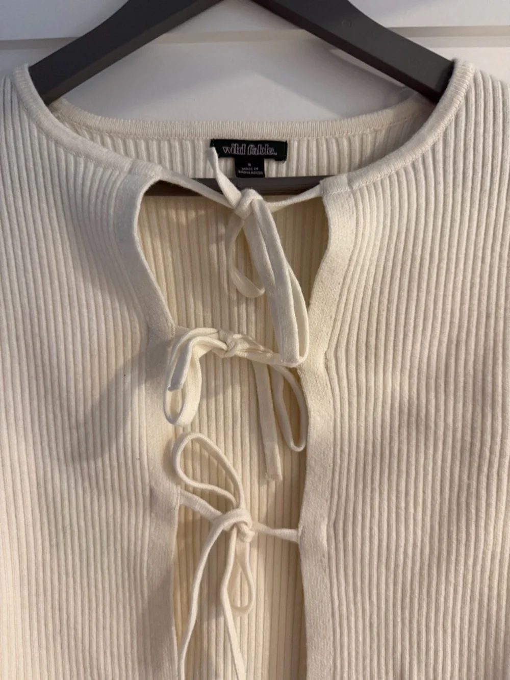 Wild fable Ribbed Tie-Front Cream Women's Top - Picture 3 of 3